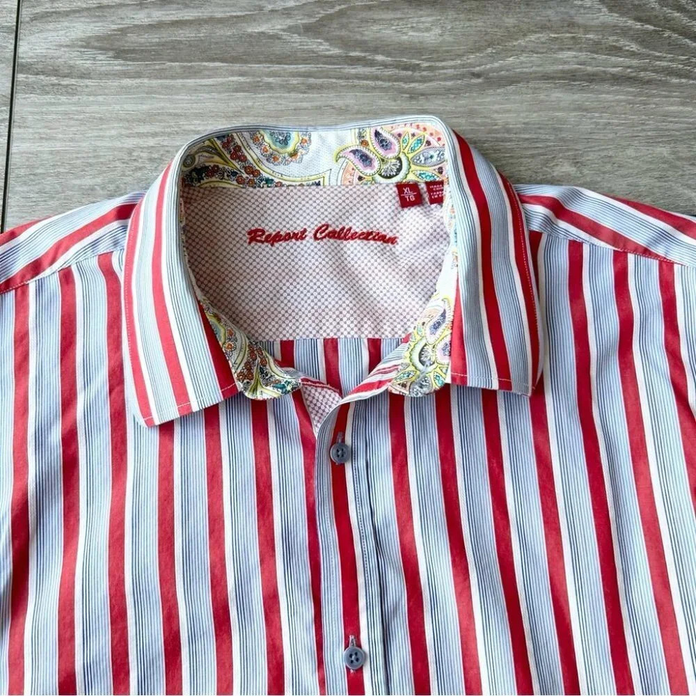 Report Collection Striped Pattern Paisley Pattern Cuffs Button Down Shirt - Picture 5 of 16